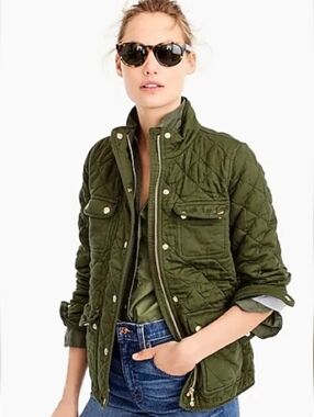 J. Crew Quilted Field Chore Jacket in Olive Green M